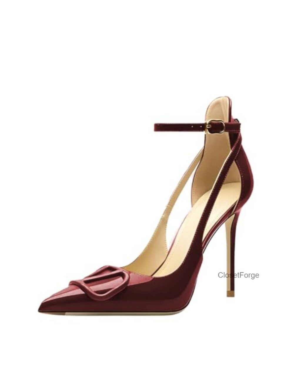 Women's Pointed Toe Stiletto Pumps High Heels Ankle Strap Faux Leather
